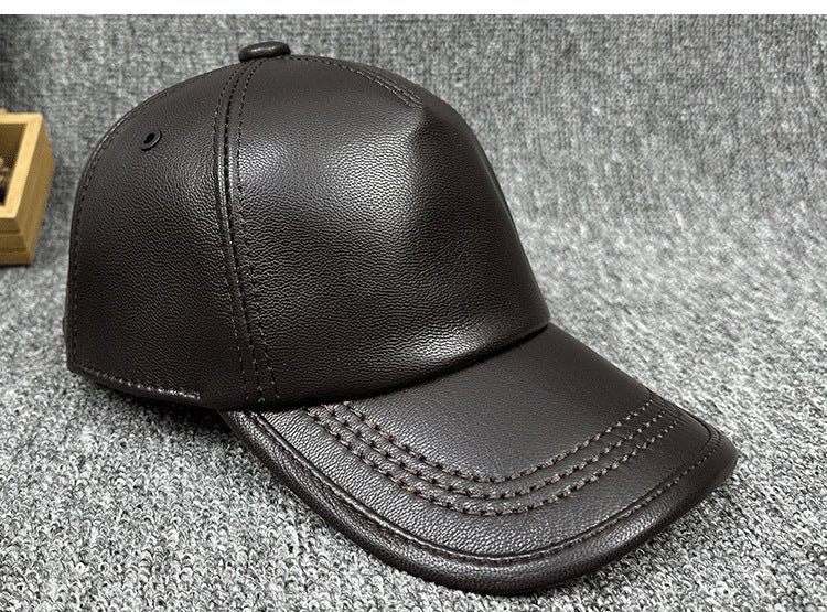 Men’s Genuine Leather Baseball Cap with Adjustable Buckle