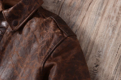 Mens Distressed Oil Wax Cowhide Leather Jacket