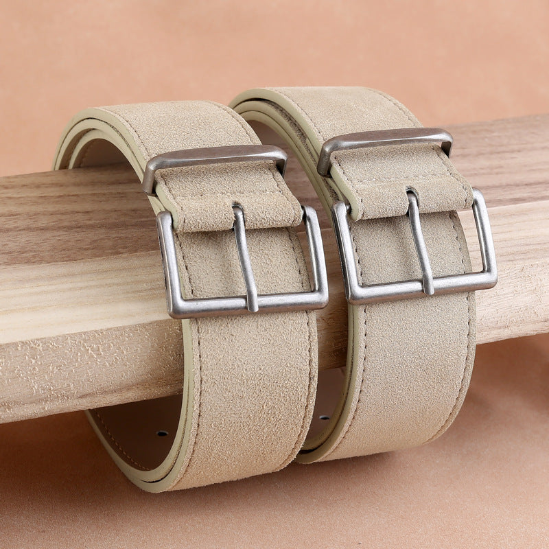 Women’s Wide Suede Leather Belt with Vintage Rectangular Buckle