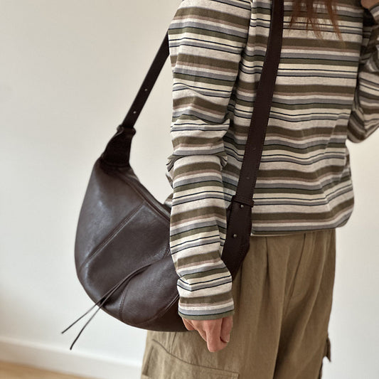 Brown Full Grain Leather Messenger Crossbody Bag for Women