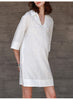White linen shirt dress v neck half sleeve summer casual