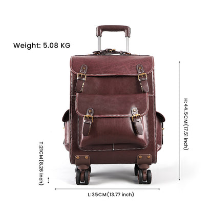 Leather Luggage Trolley Case Carry-On Suitcase with Wheels