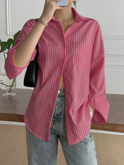 Women Drop Shoulder Button Down Shirt