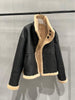 Women’s Short Shearling Two-Sided Leather Jacket Real Fur