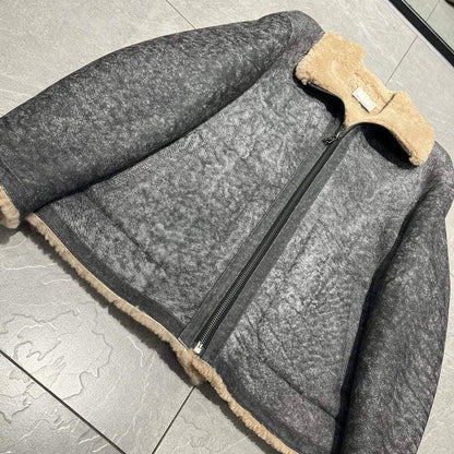 Men Real Shearling Bomber Jacket Aviator Winter Coat