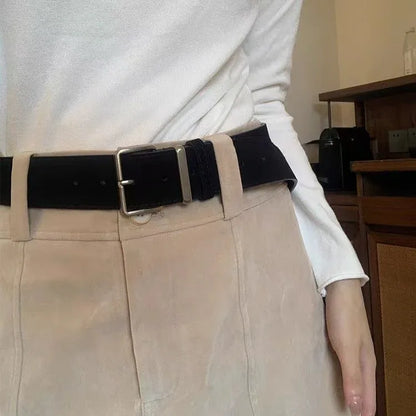 women suede leather wide belt with silver buckle