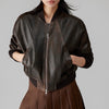 Women’s Genuine Leather Bomber Jacket Retro Baseball Style Coat