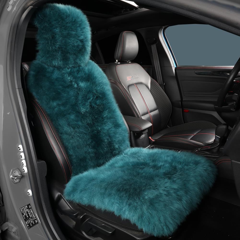 Long Hair Sheepskin Car Seat Cover with Plush Wool Backrest 4