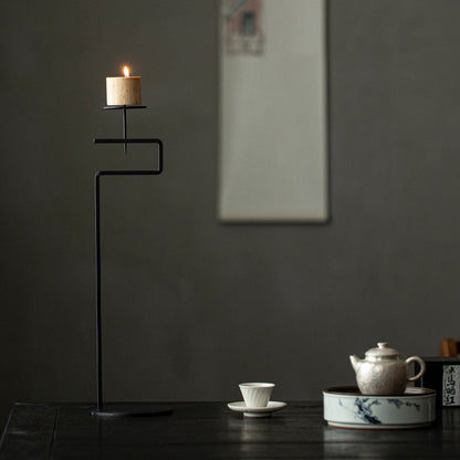 Black Wrought Iron Candle Stand with Wooden Cup – 45 cm