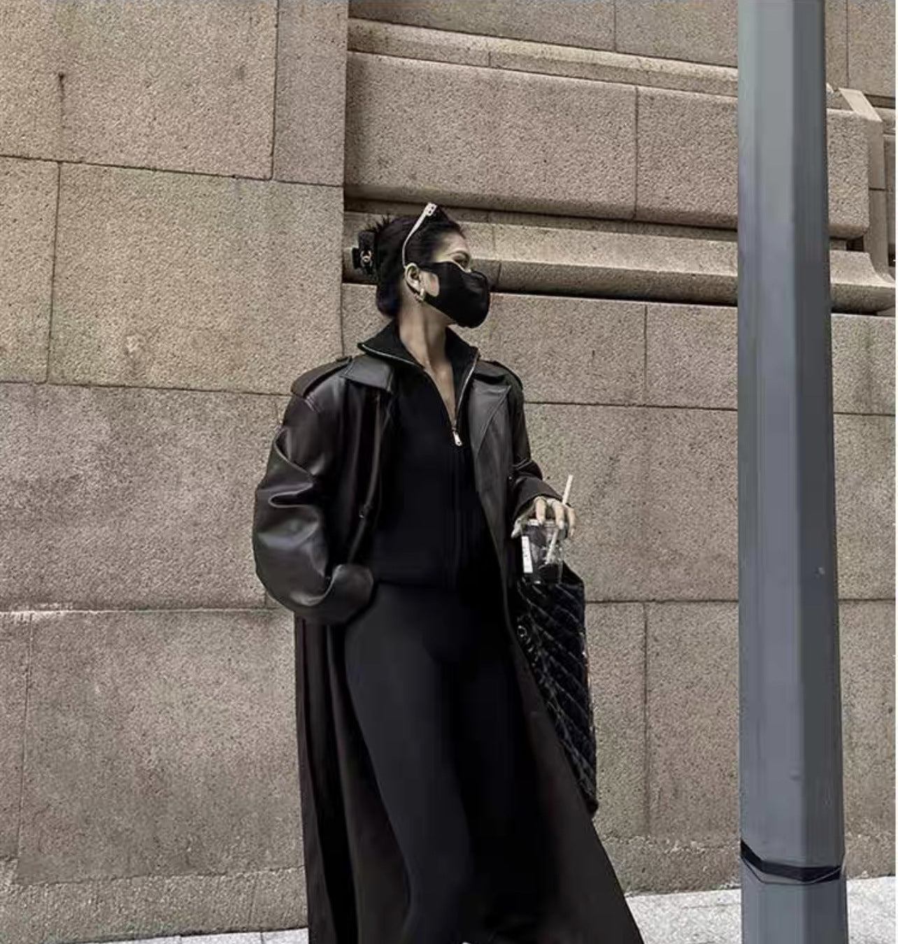 Over the Knee Faux Leather Women Long Coat