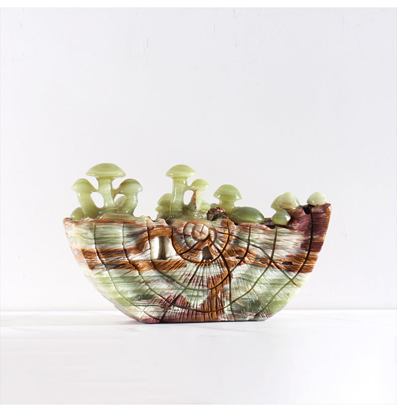 Natural Jadeite Mushroom Marble Ornament
