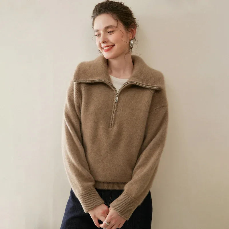 Women’s Half-Zip Cashmere Polo Collar Sweater