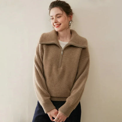 Women’s Half-Zip Cashmere Polo Collar Sweater