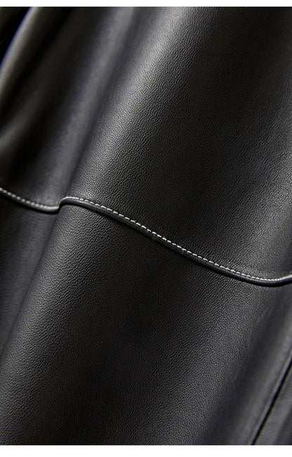 Irregular Cut Leather Wide Leg Pants for Women Cropped Straight Fit
