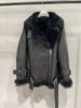Women Leather Jacket with Real Fur Lining Moto Bomber Style