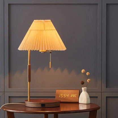 Nordic scandi wooden wireless charging table lamp