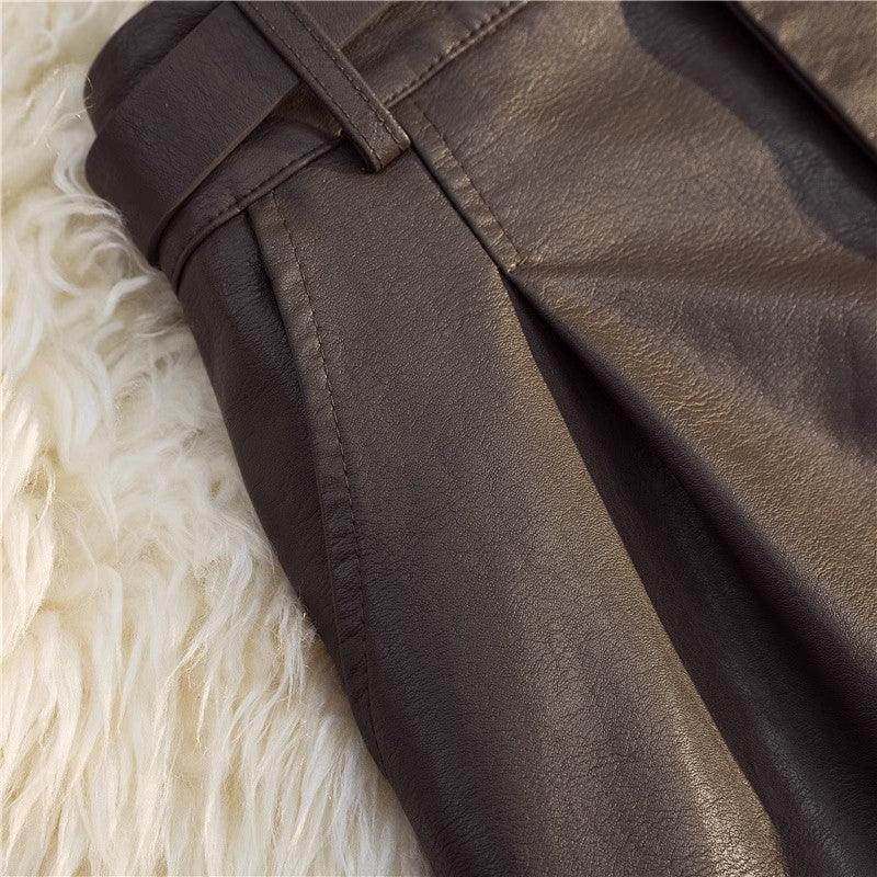 High waist faux leather a line shorts