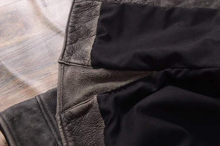 Men Distressed Cowhide Leather Trucker Jacket