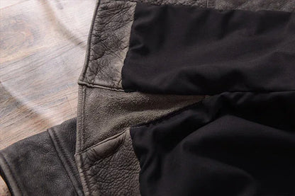 Men Distressed Cowhide Leather Trucker Jacket
