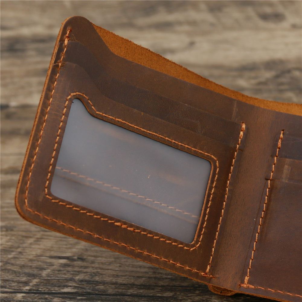 Men’s Genuine Cowhide Leather Bifold Wallet with ID Window