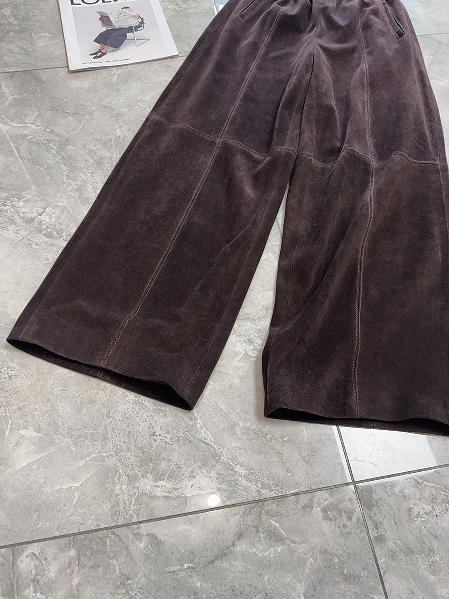 Women’s Suede Pants Wide-Leg Trousers