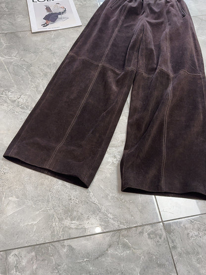 Women’s Suede Pants Wide-Leg Trousers