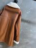 Women’s Mid-Length Shearling Leather Coat with Merino Fur Collar