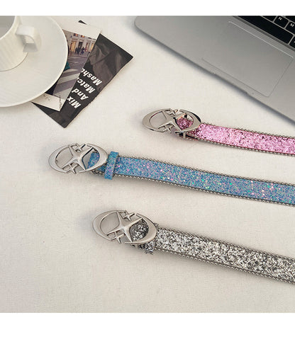Glitter Belt Faux Leather With Star Buckle