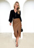 High Waisted Imitation Leather Skirt Ruched Detail