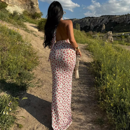 Ruched Side Slit Midi Maxi Dress Boho Summer Floral with Slit