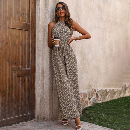 Women’s Halter Neck Wide Leg Jumpsuit Sleeveless High Collar
