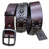 Riveted punk wide cowhide leather belt Brown 105 cms
