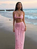 Pink Crochet Bikini & Floral Knit Beach Outfit