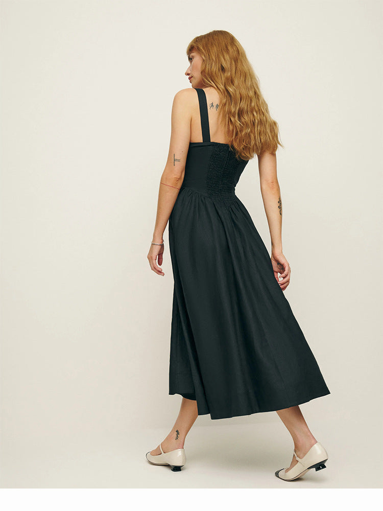 White linen a line midi sundress square neck summer