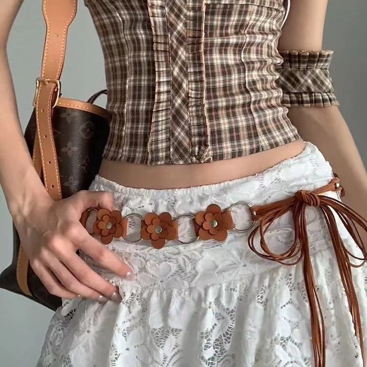 Women’s Floral Tie Waist Belt with Metal Rings