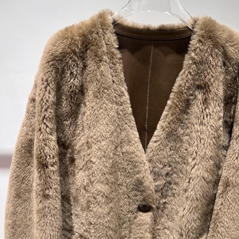 Women’s Brown Sheepskin Lambswool Fur Coat