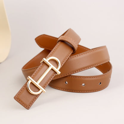 Women’s Top Grain Cowhide Leather Belt with Gold Buckle
