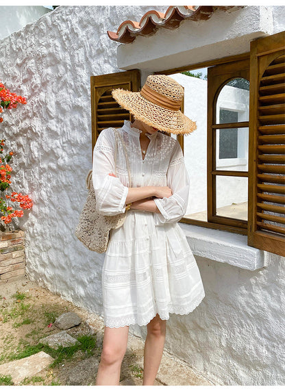 women summer dress white lace loose fit