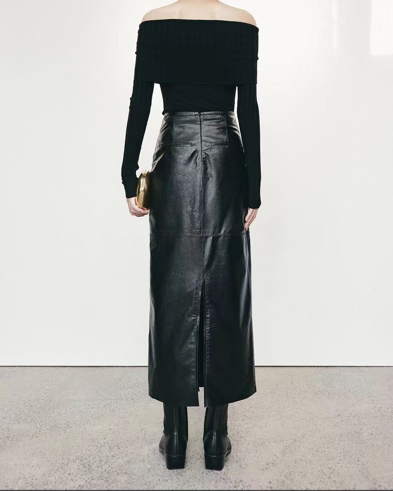 High Waisted Leather Maxi Skirt