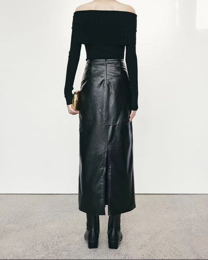 High Waisted Leather Maxi Skirt