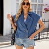 women sleeveless denim cropped shirt vest