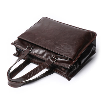 Leather Men's Business Laptop Briefcase with Shoulder Strap
