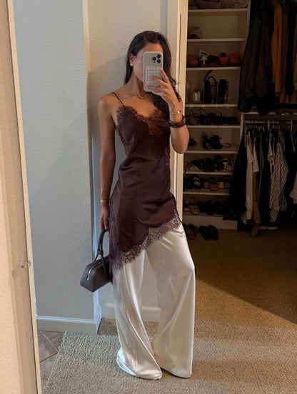 Women Satin Lace Slip Dress – Imitation Silk Lace Slit Inner Dress