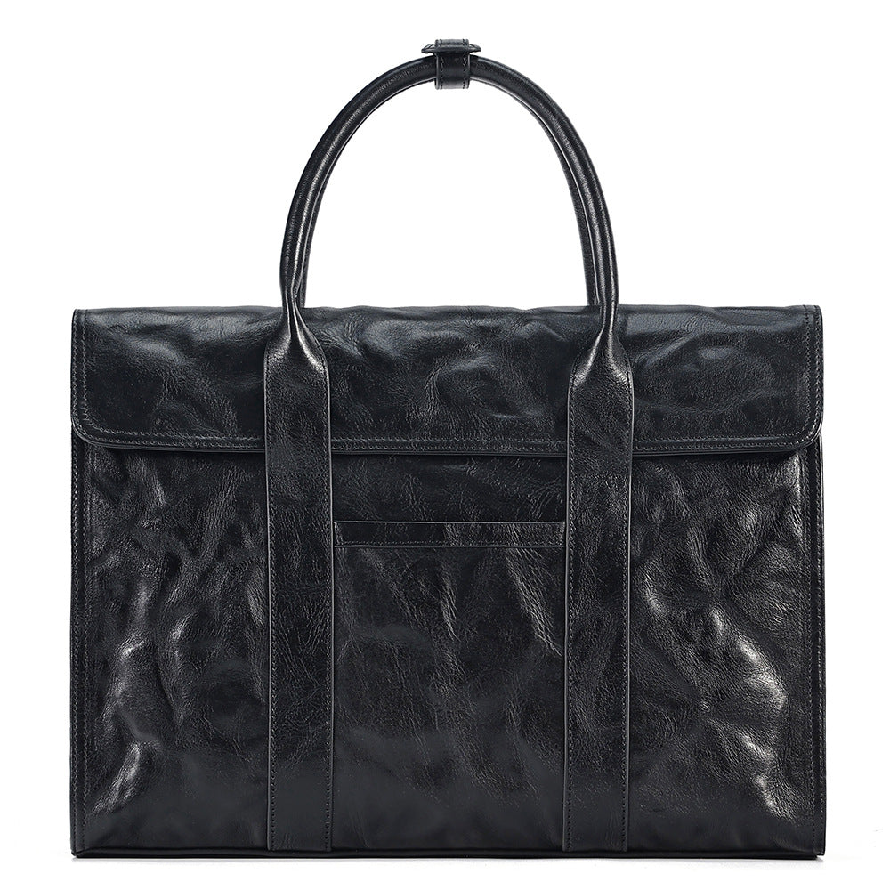 Leather Business Briefcase for Men with Trolley Sleeve