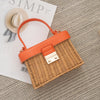 Woven Summer Handbag with Leather Handle & Lock