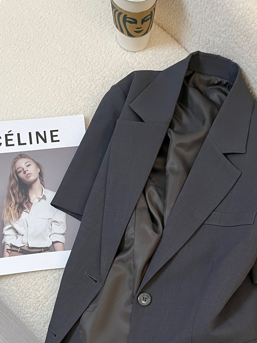 Grey short sleeve women suit blazer jacket