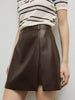 Genuine Leather Mini Skirt High Waist A-Line with Slit