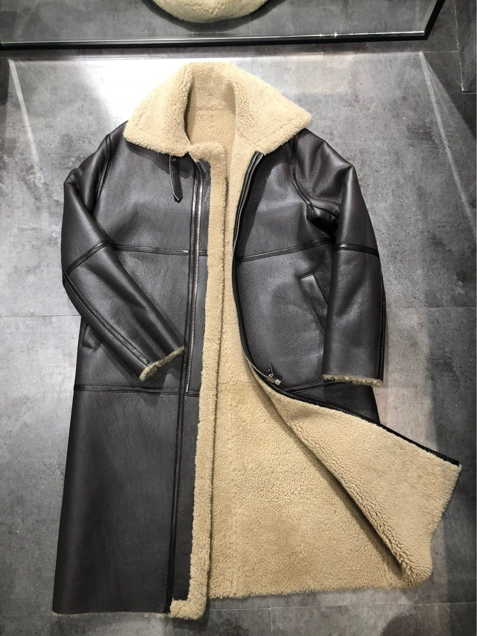 Women’s Oversized Real Fur Leather Trench Coat