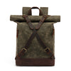 Waxed Canvas Backpack with Genuine Leather and Roll Top Design