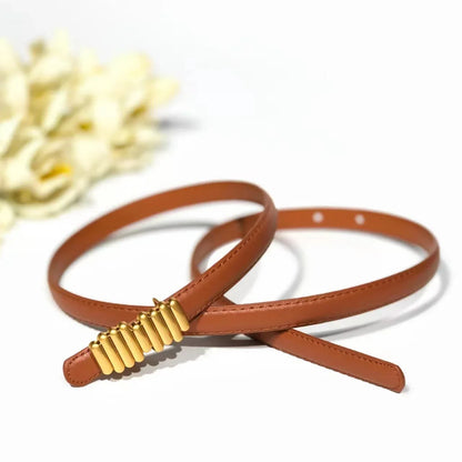 Women’s Skinny Genuine Leather Belt Gold Buckle